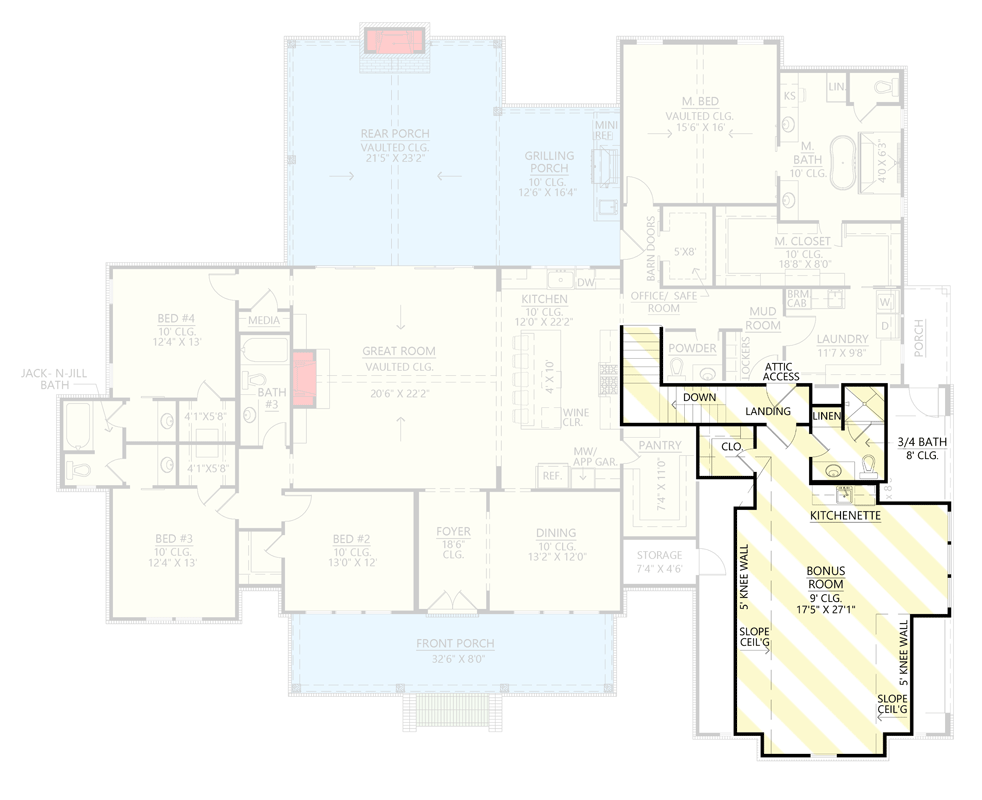Plan 56539SM: Downsized 4-Bed Modern Farmhouse Plan Under 3000 Square Feet - Floor Plan - Bonus Room Above Garage - Country, Farmhouse, Modern Farmhouse, New American, Southern, Traditional