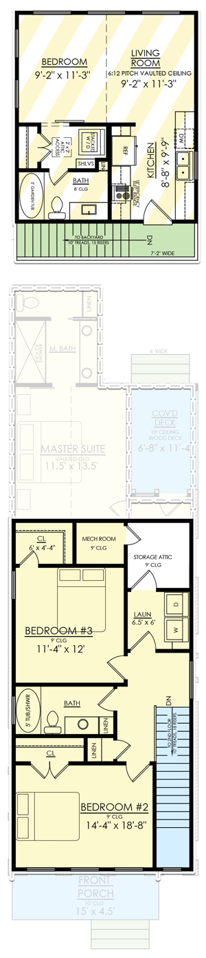 Plan 421528CHD: 3-Bed House Plan Under 20-Feet Wide with Opt. 418 Sq Ft Apartment Above Detached Garage - Floor Plan - 2nd Floor - Contemporary, European