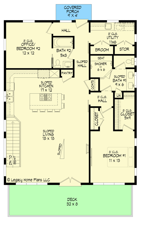 Plan 680150VR: 1557 Square Foot Lake House Plan with Loft and Flex Room - Floor Plan - Main Level - Contemporary, Modern, Mountain, Vacation