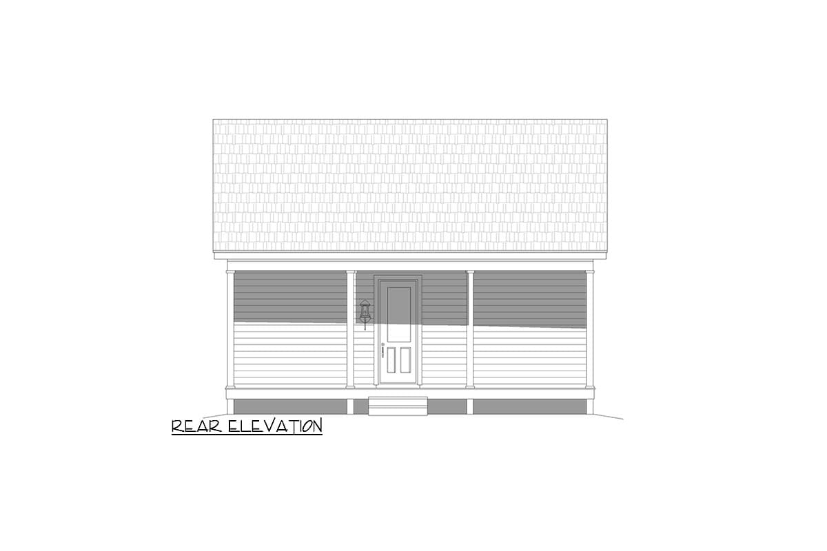 Plan 680152VR: 728 Square Foot One Bed Cottage with 6-Foot Deep Front and Back Porches - Image #4 - Cabin, Cottage, Traditional