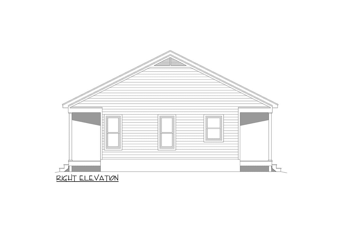 Plan 680152VR: 728 Square Foot One Bed Cottage with 6-Foot Deep Front and Back Porches - Image #5 - Cabin, Cottage, Traditional
