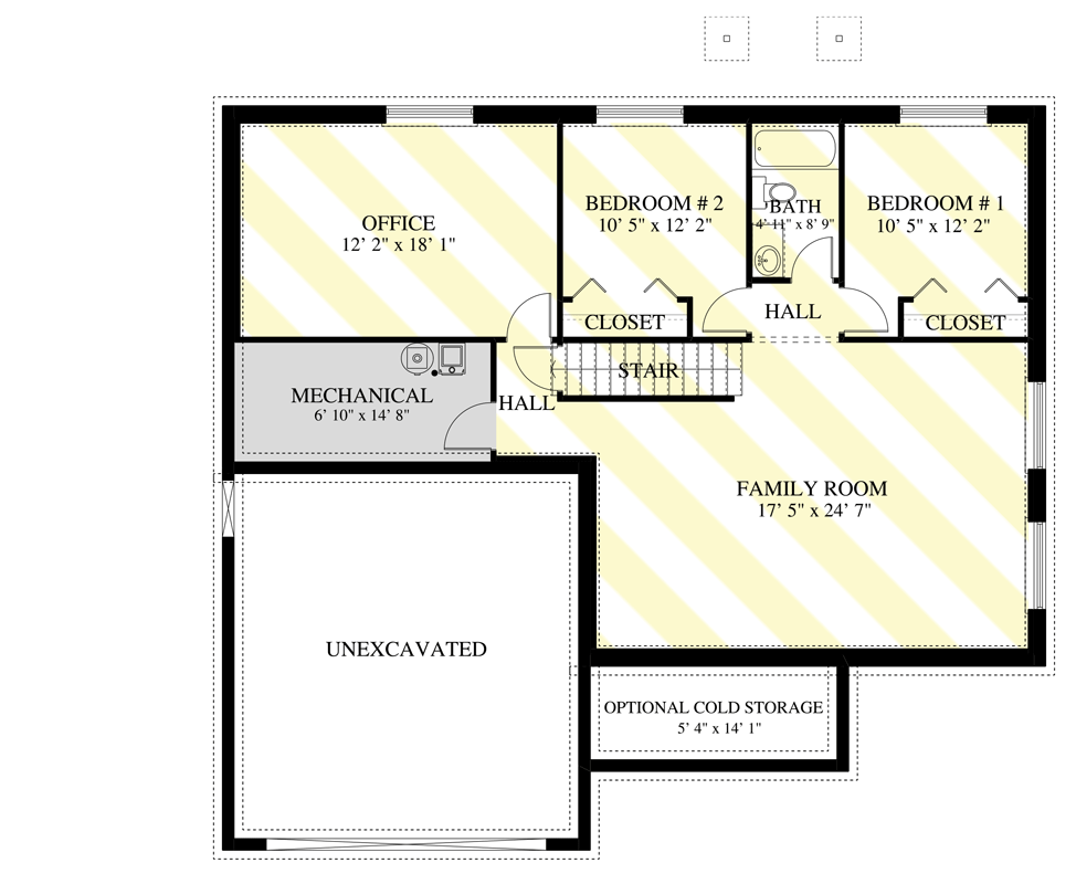 Plan 61446UT: 1280 Square Foot Starter Home with Lower Level Expansion - Floor Plan - Optionally Finished Basement - Country, New American, Ranch, Traditional