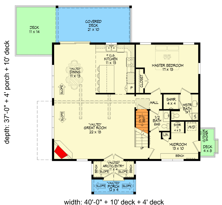 Plan 680156VR: Lake House Plan with Stacked Decks and Walkout Basement - Floor Plan - Main Level - Coastal, Contemporary, Mountain
