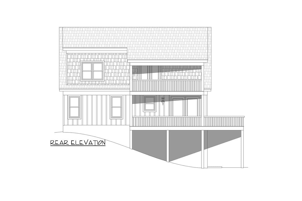 Plan 680156VR: Lake House Plan with Stacked Decks and Walkout Basement - Image #5 - Coastal, Contemporary, Mountain