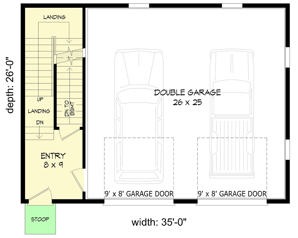 Plan 680159VR: Flexible Garage Apartment with 910 Square Feet of Finished Upstairs Space - Floor Plan - Main Level - Traditional