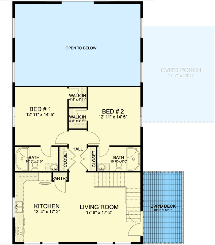 Plan 61447UT: 1253 Sq Ft 2-Bed Barndominium-Style House Plan with 1920 Sq Ft of Parking - Floor Plan - 2nd Floor - Barndominium, Country, Craftsman, Rustic