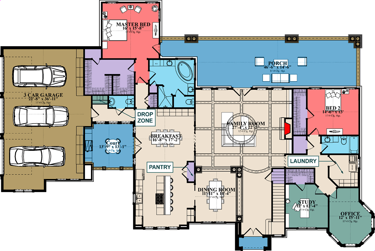 Plan 86391HH: Luxury European Home Plan with Two Master Suites and Laundry Rooms - Floor Plan - Main Level - European, French Country
