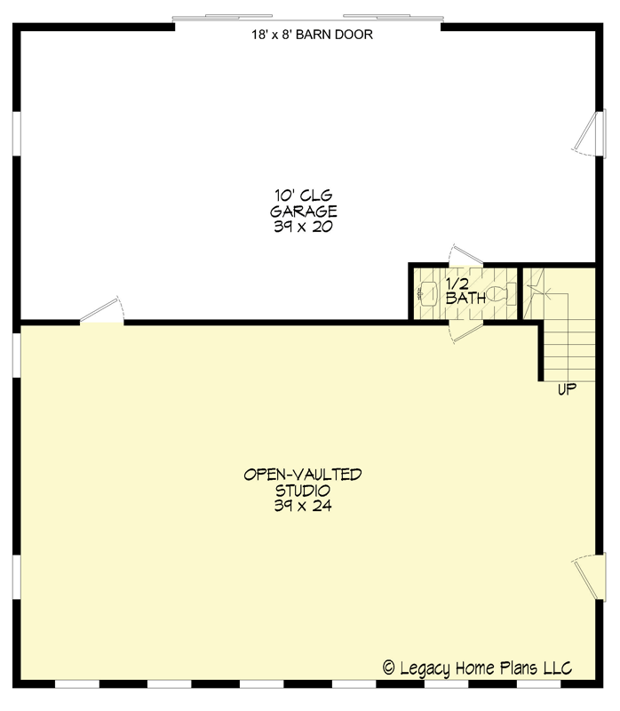 Plan 680160VR: Barn-Like Studio with Loft and 752 Square Feet of Garage Space - Floor Plan - Main Level - Barndominium, Country, Rustic, Traditional