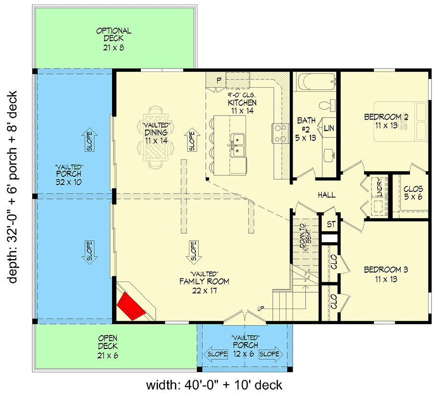 Plan 680161VR: Lake House Plan with Unfinished Basement and 2-Story Family Room - Floor Plan - Main Level - Country, Craftsman, Mountain, Rustic