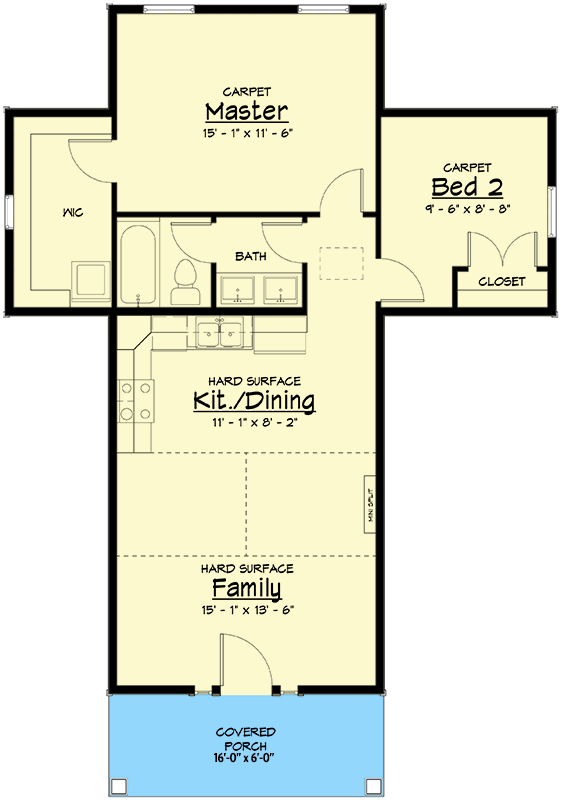 Plan 910085WHD: 832 Square Foot 2 Bed Contemporary Cottage - Floor Plan - Main Level - Contemporary, Cottage