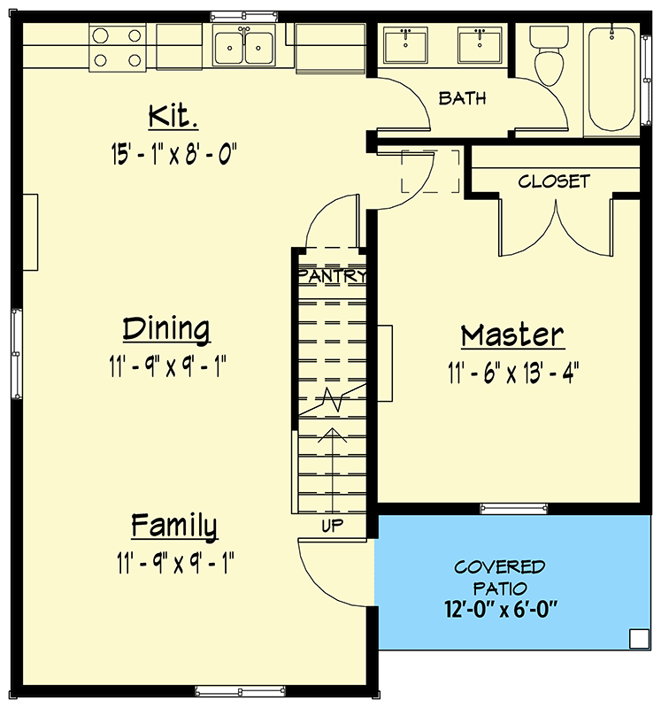 Plan 910086WHD: Master-On-Main Modern House Plan Under 1200 Square Feet - Floor Plan - Main Level - Contemporary, Mid Century Modern, Modern, Northwest