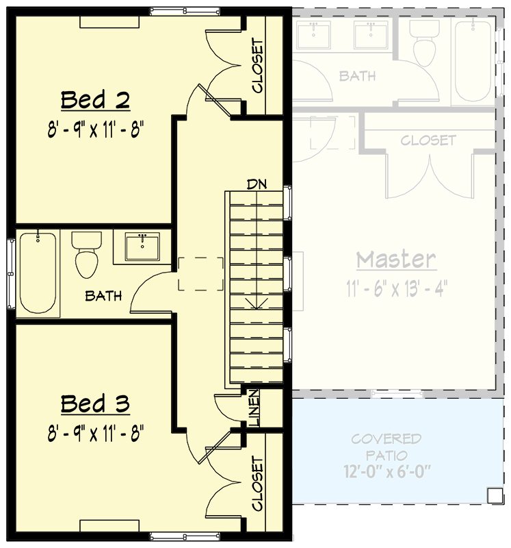 Plan 910086WHD: Master-On-Main Modern House Plan Under 1200 Square Feet - Floor Plan - 2nd Floor - Contemporary, Mid Century Modern, Modern, Northwest