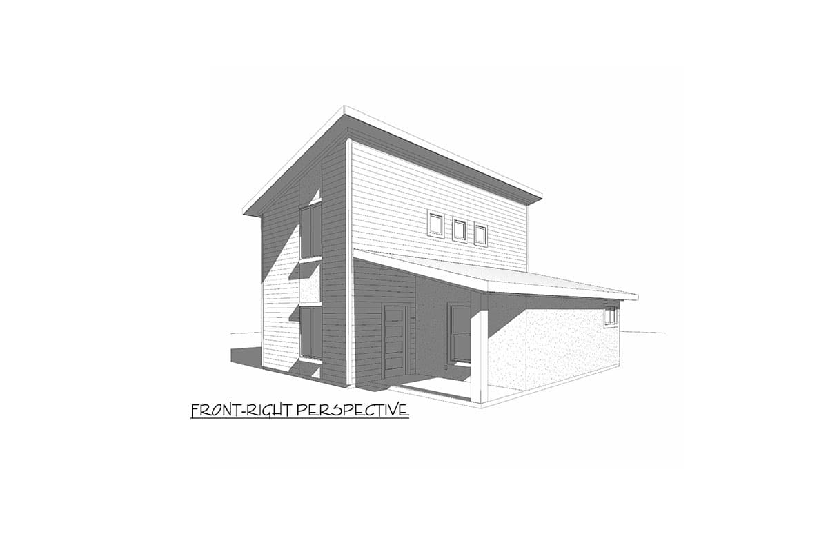 Plan 910086WHD: Master-On-Main Modern House Plan Under 1200 Square Feet - Image #4 - Contemporary, Mid Century Modern, Modern, Northwest