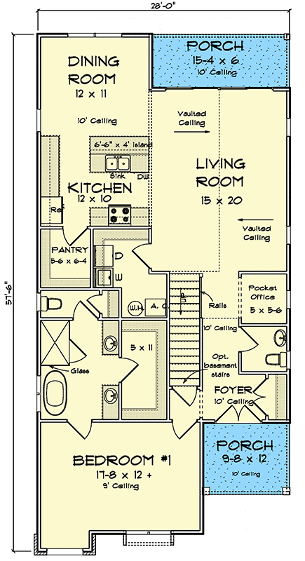 Plan 52323WM: 1780 Square Foot Contemporary Cottage with 6-Foot-Deep Back Porch - Floor Plan - Main Level - Contemporary, Cottage, Modern