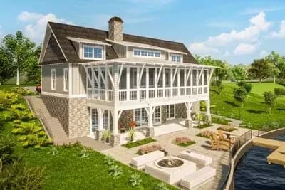 4-Bed Lake House Plan for Rear Sloped Lot 