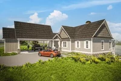 4-Bed Waterfront Home Plan with Carport
