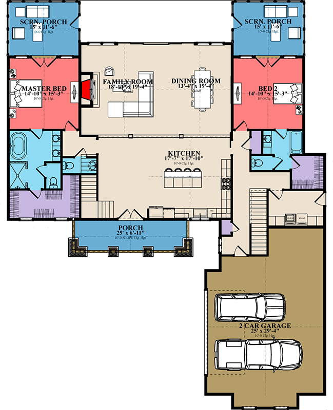 Plan 86394HH: 2-Story Lake House Plan with 5 Bedrooms and 2-Story Central Core - Floor Plan - Main Level - Cabin, Country, Mountain, New American, Rustic