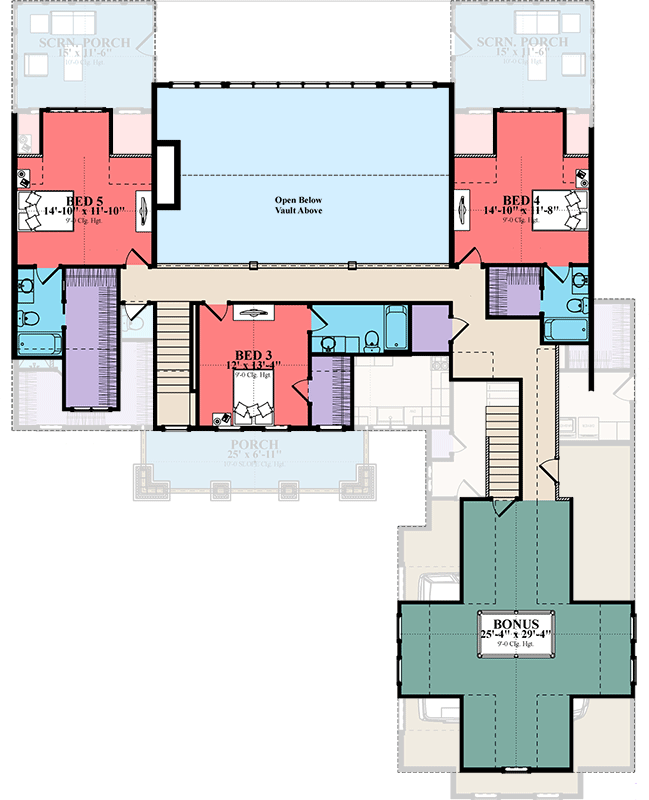Plan 86394HH: 2-Story Lake House Plan with 5 Bedrooms and 2-Story Central Core - Floor Plan - 2nd Floor - Cabin, Country, Mountain, New American, Rustic