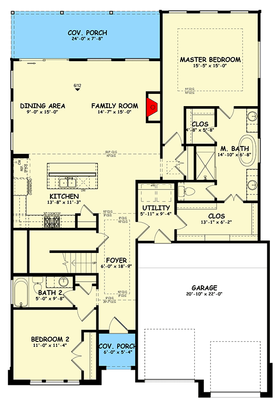 Plan 100309GHR: 2-Story Transitional House Plan Under 2600 Sq Ft with Main-Level Master Bedroom - Floor Plan - Main Level - European, Transitional