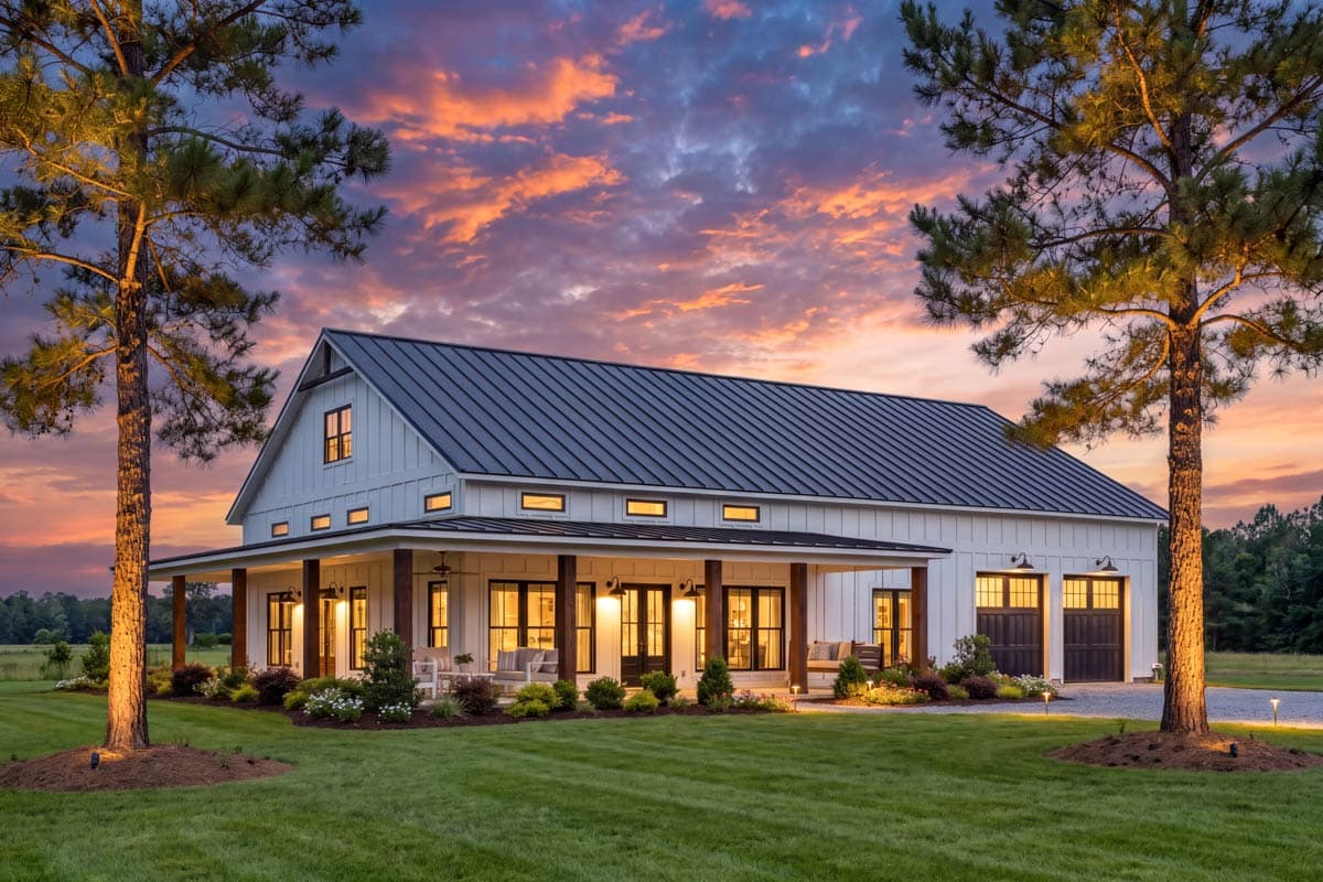 Plan 51942HZ: 3-Bed Barndominium-Style Farmhouse with Wrap Around Porch - 2000 Sq Ft - Image #2 - Barndominium, Country