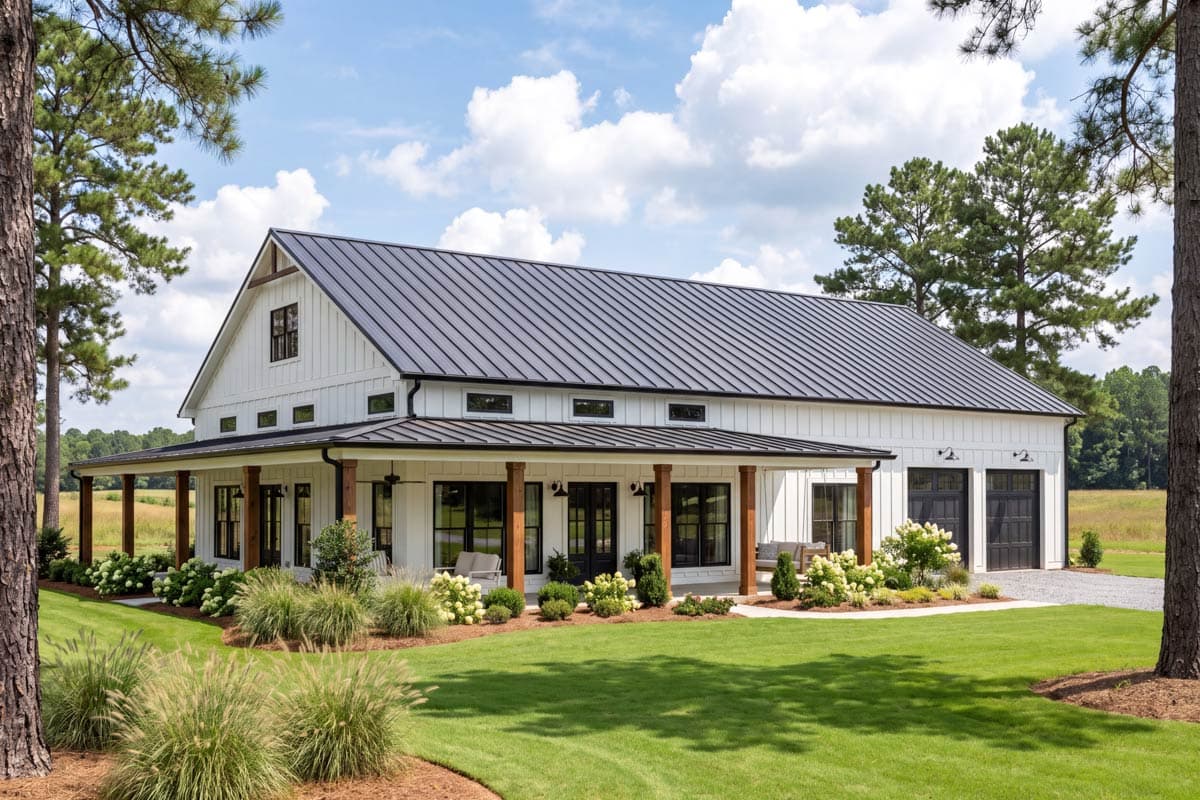 Plan 51942HZ: 3-Bed Barndominium-Style Farmhouse with Wrap Around Porch - 2000 Sq Ft - Image #3 - Barndominium, Country