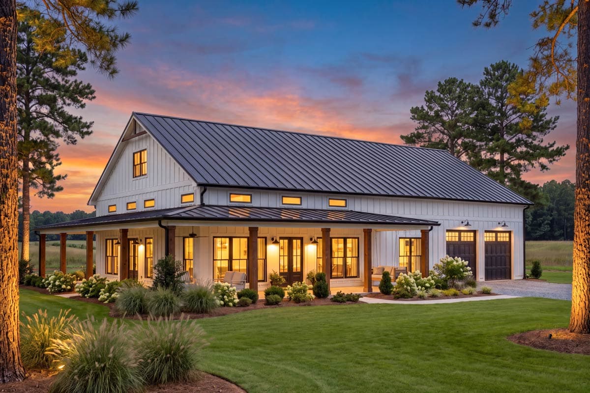 Plan 51942HZ: 3-Bed Barndominium-Style Farmhouse with Wrap Around Porch - 2000 Sq Ft - Image #4 - Barndominium, Country