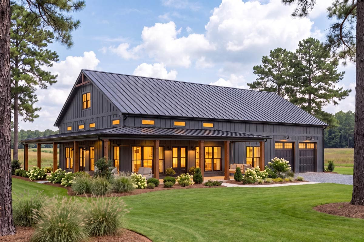 Plan 51942HZ: 3-Bed Barndominium-Style Farmhouse with Wrap Around Porch - 2000 Sq Ft - Image #5 - Barndominium, Country