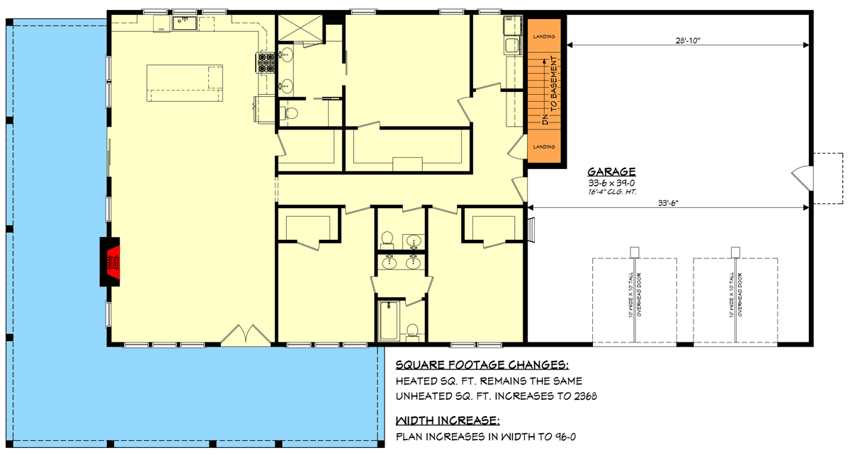 Plan 51942HZ: 3-Bed Barndominium-Style Farmhouse with Wrap Around Porch - 2000 Sq Ft - Floor Plan - Main Level - Basement Stair Location - Barndominium, Country