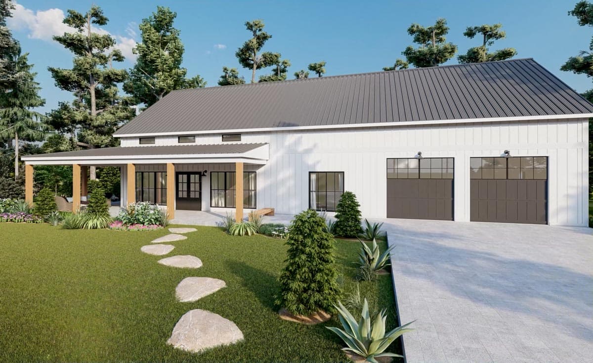 Plan 51942HZ: 3-Bed Barndominium-Style Farmhouse with Wrap Around Porch - 2000 Sq Ft - Image #6 - Barndominium, Country