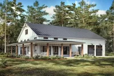 3-Bed Barndominium-Style Farmhouse with Wrap Around Porch - 2000 Sq Ft