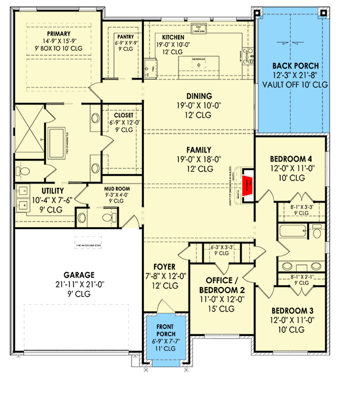 Plan 819002JSSB: HomeBuilder's ProSpec Pack: 3 Versatile House Plans for Subdivisions & Developments - Floor Plan - Main Level - Version B - Contemporary, Craftsman, European, New American, Transitional