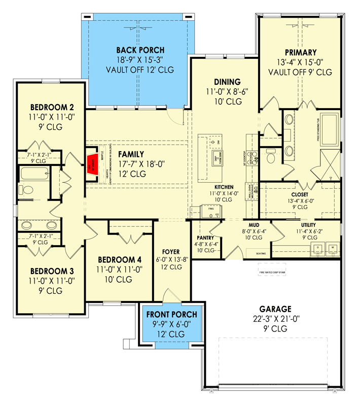 Plan 819003JSSB: HomeBuilder's ProSpec Pack: 2 Versatile House Plans for Subdivisions & Developments - Floor Plan - Main Level - Version B - Country, European, French Country, Transitional