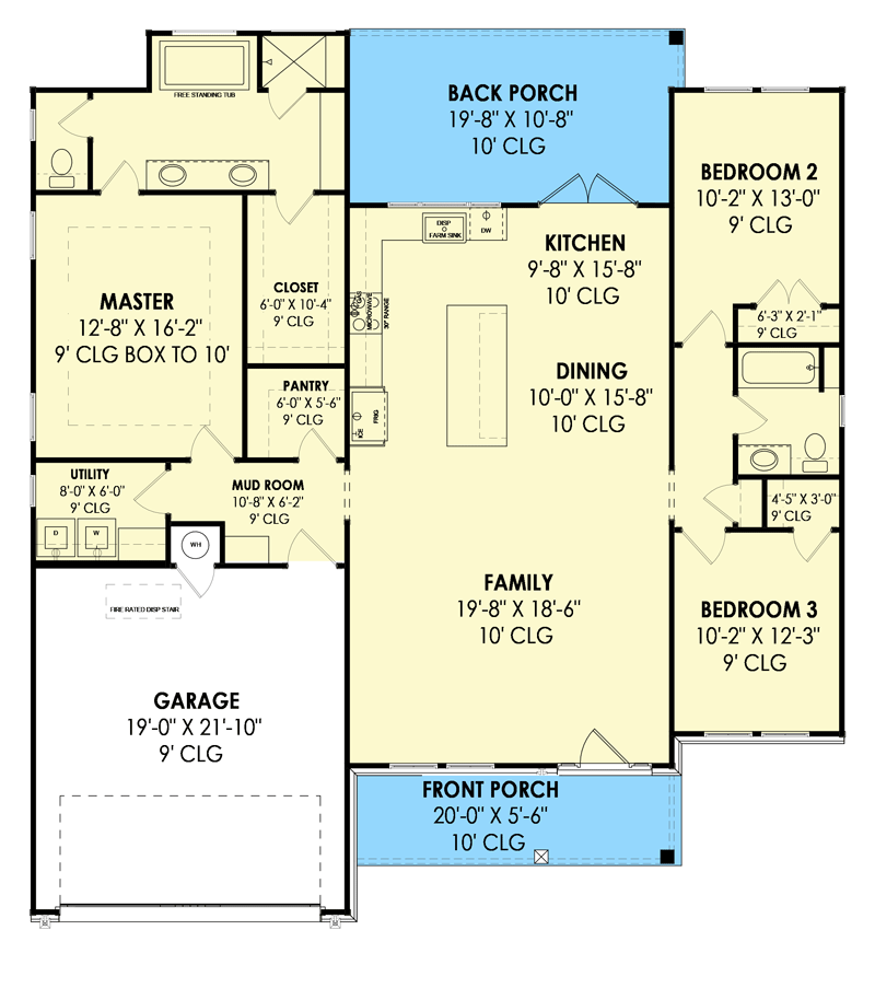 Plan 819006JSSB: HomeBuilder's ProSpec Pack: 2 Versatile House Plans for Subdivisions & Developments - Floor Plan - Main Level - Version A - Country, Craftsman, New American, Ranch, Rustic