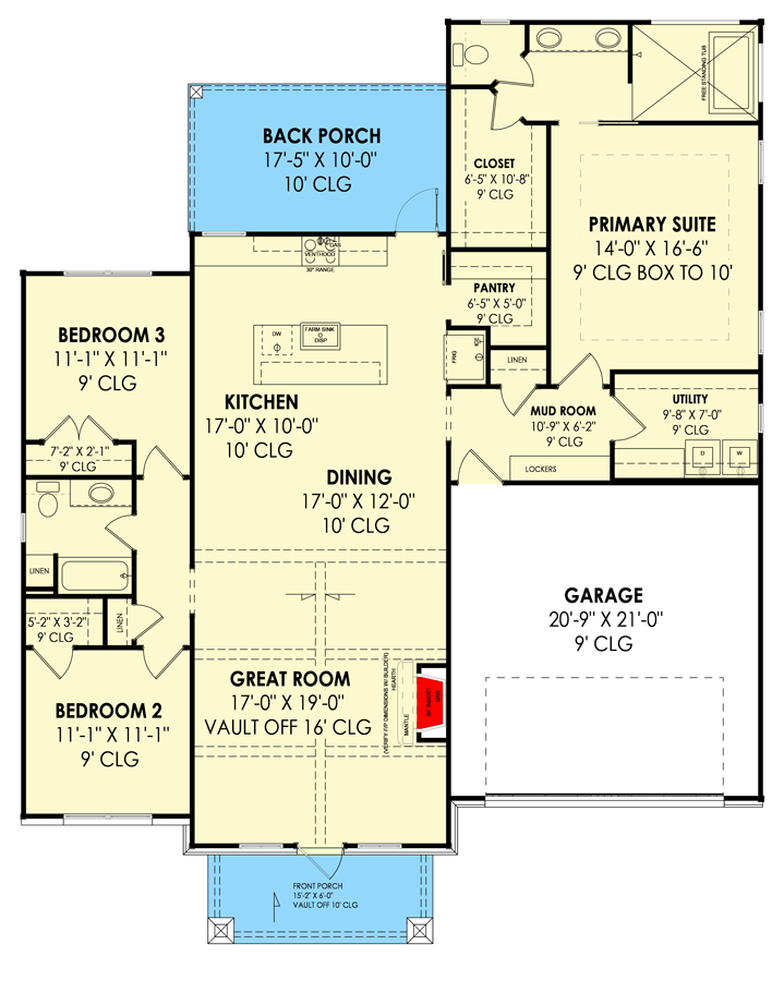 Plan 819007JSSB: HomeBuilder's ProSpec Pack: 2 Versatile House Plans for Subdivisions & Developments - Floor Plan - Main Level - Version A - Country, Farmhouse, Modern Farmhouse, Rustic, Traditional