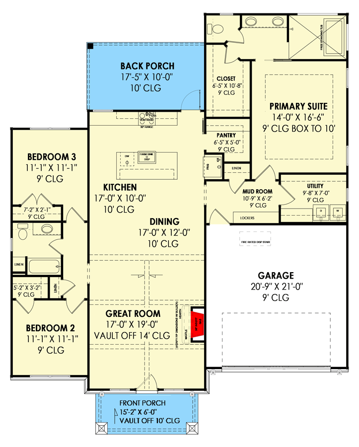 Plan 819007JSSB: HomeBuilder's ProSpec Pack: 2 Versatile House Plans for Subdivisions & Developments - Floor Plan - Main Level - Version B - Country, Farmhouse, Modern Farmhouse, Rustic, Traditional