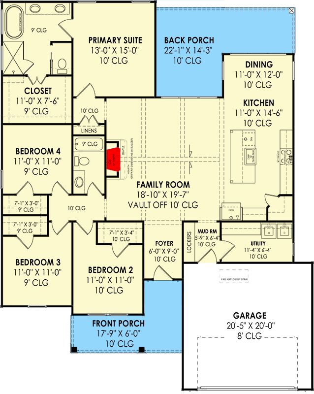 Plan 819008JSSB: HomeBuilder's ProSpec Pack: 2 Versatile House Plans for Subdivisions & Developments - Floor Plan - Main Level - Version B - Country, Craftsman, Farmhouse, Ranch, Rustic