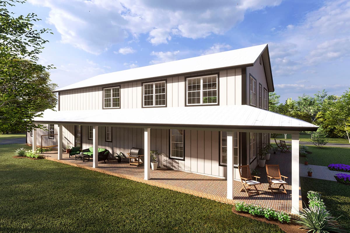 Plan 52324WM: 4 Bed Barndominium-Style House Plan with Wrap-Around Porch and Game Room - 2761 Sq Ft - Image #7 - Barndominium, Country, Craftsman, Rustic