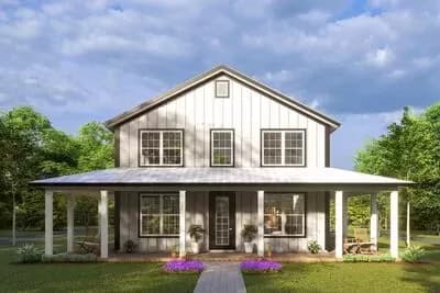 4 Bed Barndominium-Style House Plan with Wrap-Around Porch and Game Room - 2761 Sq Ft