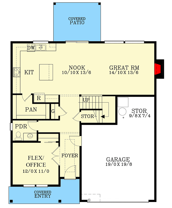 Plan 28099J: 2477 Square Foot Craftsman House Plan with Laundry Upstairs - Floor Plan - Main Level - Craftsman, Northwest, Traditional