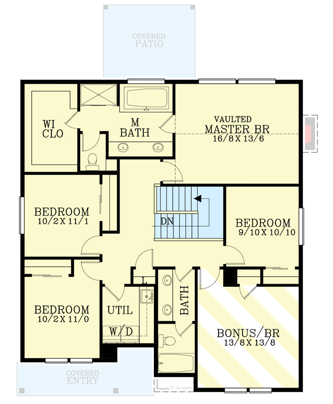 Plan 28099J: 2477 Square Foot Craftsman House Plan with Laundry Upstairs - Floor Plan - 2nd Floor - Craftsman, Northwest, Traditional