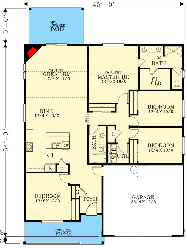 Plan 28100J: 1875 Square Foot One-Story House Plan with 4 Bedrooms - Floor Plan - Main Level