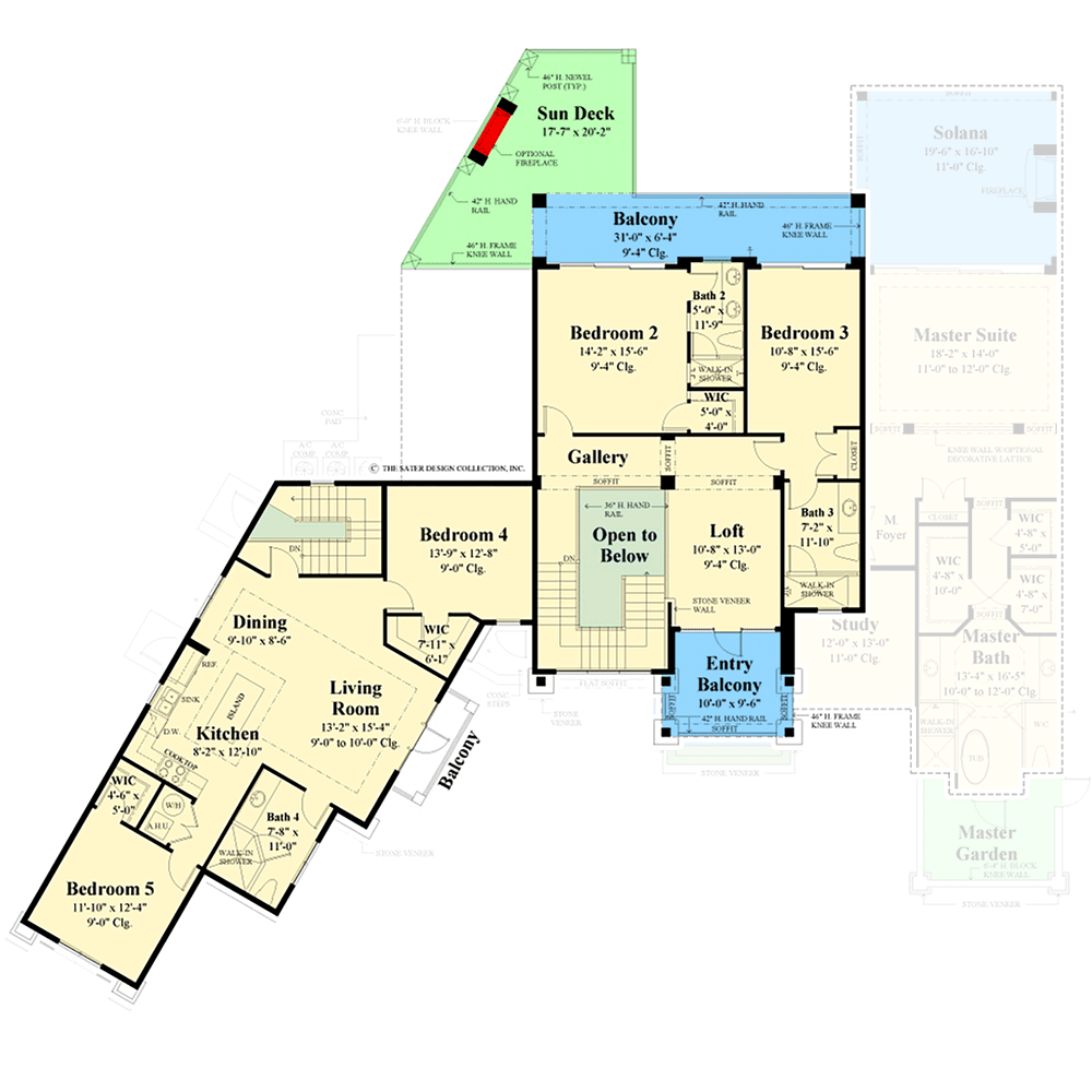 Plan 340123STR: 5 Bed Transitional House Plan with Multi-Generational Apartment Above Garage - Floor Plan - 2nd Floor - Coastal Contemporary, European, Florida-Style, Mediterranean, Transitional, Vacation