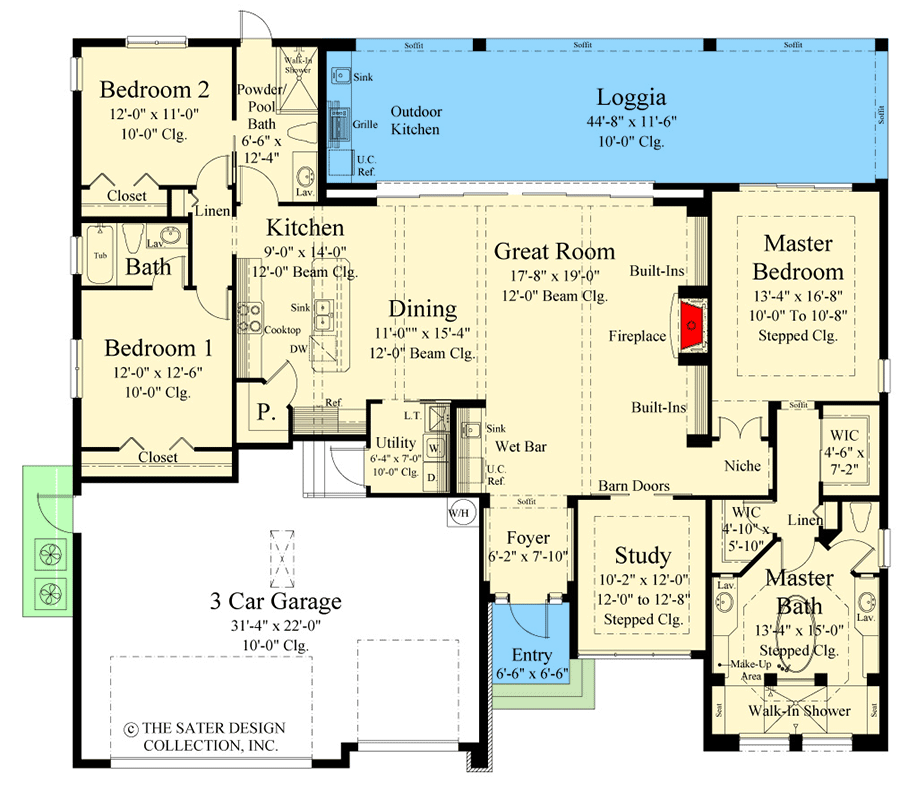 Plan 340124STR: Contemporary 2241 Square Foot One-Story House Plan with Split Bed Layout - Floor Plan - Main Level - Contemporary, New American, Ranch, Transitional