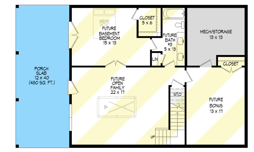 Plan 680165VR: 2-Story Lake House House Plan with Lower Level Expansion - Floor Plan - Lower Level - Country, Craftsman, Mountain