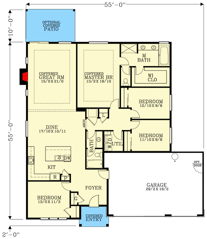 Plan 28101J: 2031 Square Foot Craftsman One-Story House Plan with 3-Car Garage - Floor Plan - Main Level - Bungalow, Craftsman, Northwest