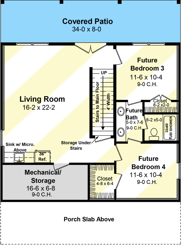 Plan 51205MM: 976 Square Foot Country Cottage with 8-Foot-Deep Front and Back Porches - Floor Plan - Lower Level - Cottage, Country, Traditional
