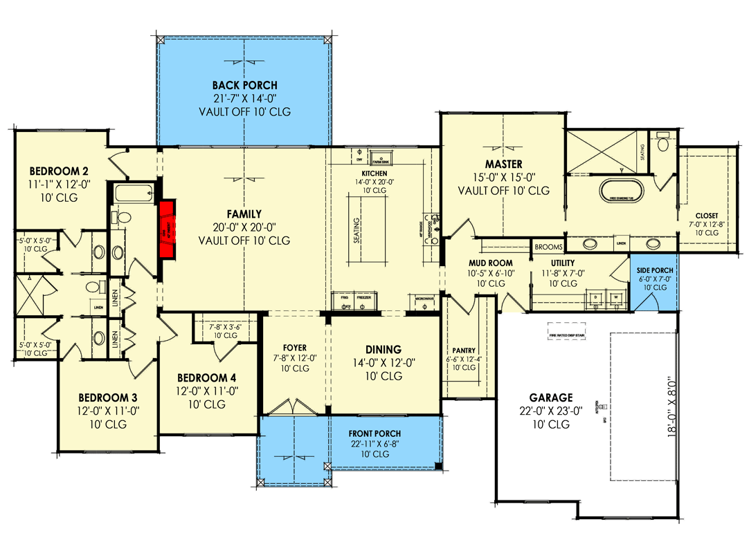 Plan 818065JSS: 4 Bed Modern Farmhouse Plan Under 2700 Square Feet with Vaulted Family Room - Floor Plan - Main Level - Country, Craftsman, Farmhouse, Modern Farmhouse, New American, Traditional