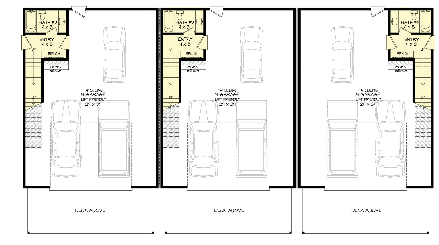 Plan 680167VR: Modern Triplex House Plan with an RV Garage - Floor Plan - Ground Floor - Contemporary, Mid Century Modern, Modern
