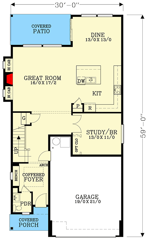 Plan 28104J: 2700 Square Foot Craftsman with a 30-Foot-Wide Footprint - Floor Plan - Main Level - Country, Craftsman, Modern Farmhouse, New American