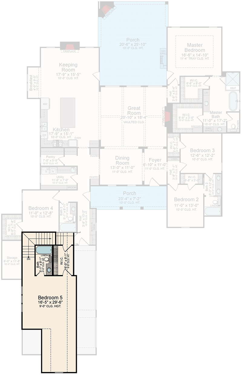 Plan 510243WDY: Transitional Country House Plan with Keeping Room and Covered Porch - Floor Plan - 2nd Floor - Country, New American, Southern, Transitional